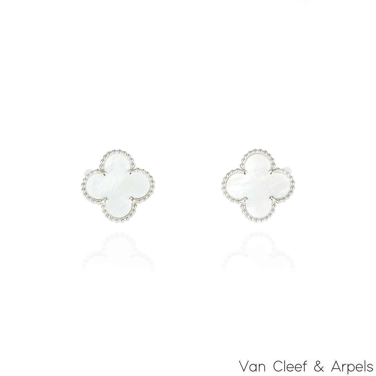 Van Cleef & Arpels White Gold Mother Of Pearl Vintage Alhambra Earrings VCARF48600